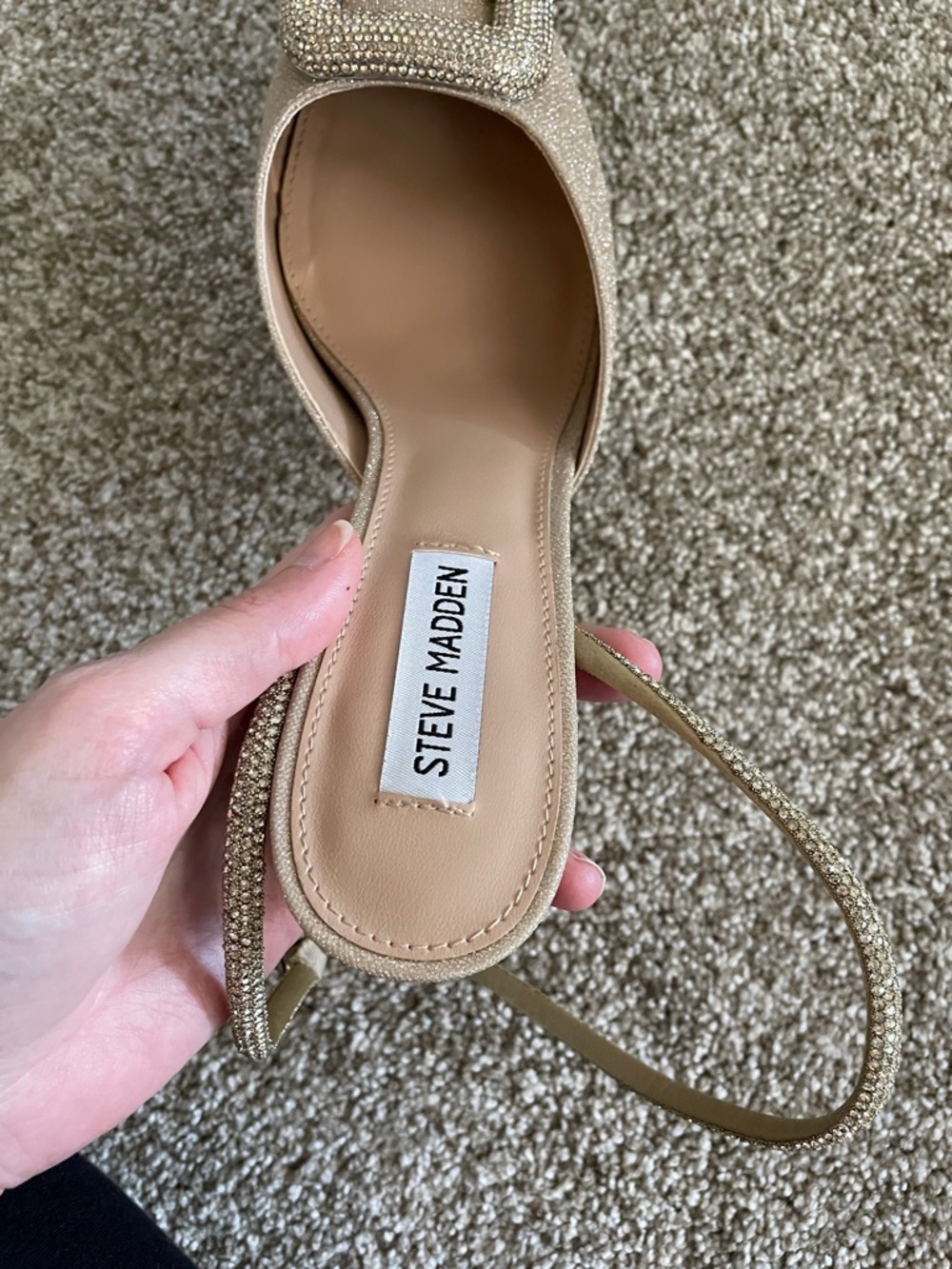 Steve Madden Champagne Gold Rhinestone Slingback Heels - Picture 3 of 8